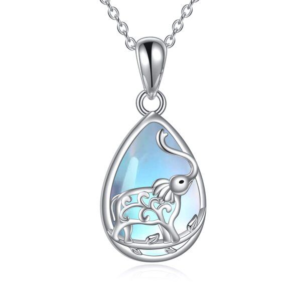 Sterling Silver Elephant Teardrop Moonstone Pendant Necklace-0