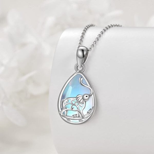 Sterling Silver Elephant Teardrop Moonstone Pendant Necklace-4