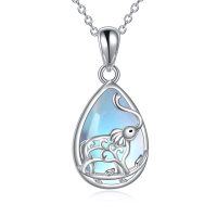 wholesale 925 Sterling Silver Blue Moonstone Elephant Teardrop Pendant Necklace for Women- Rhodium Plated