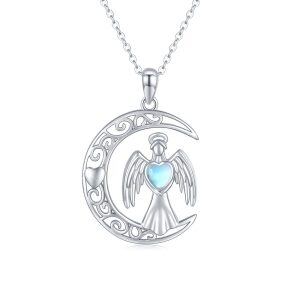 Sterling Silver Moonstone Angel Pendant Necklace-0