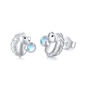 Sterling Silver Hedgehog Moonstone Stud Earrings-0