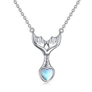 Sterling Silver Mermaid Tail Moonstone Pendant Necklace-0