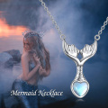 wholesale 925 Sterling Silver Mermaid Tail Heart Shape Blue Stone Vintage Jewelry Necklaces for Women-0-5