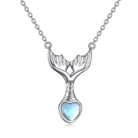 wholesale 925 Sterling Silver Mermaid Tail Heart Shape Blue Stone Vintage Jewelry Necklaces for Women- Rhodium Plated