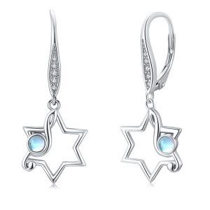 Sterling Silver Star Music Note Dangle Earrings with Moonstone-0