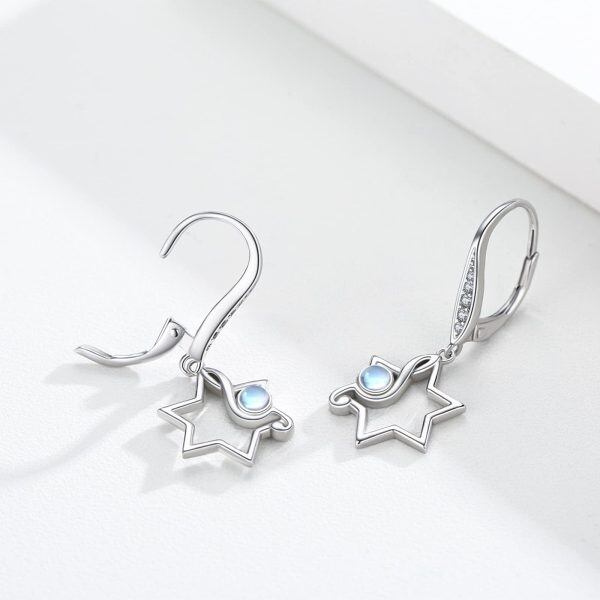 Sterling Silver Star Music Note Dangle Earrings with Moonstone-5