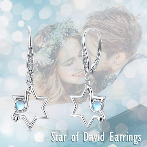 Sterling Silver Star Music Note Dangle Earrings with Moonstone-6