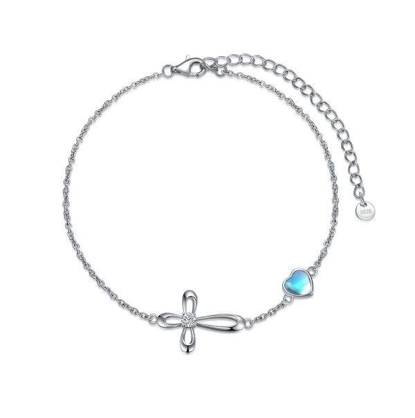 Sterling Silver Moonstone Cross Chain Bracelets-0