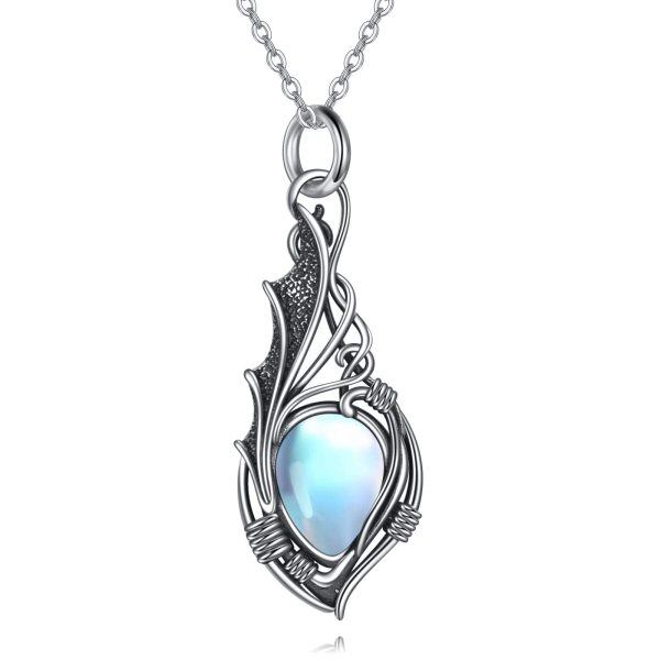 Sterling Silver Dragon Wing Moonstone Pendant Necklace-0