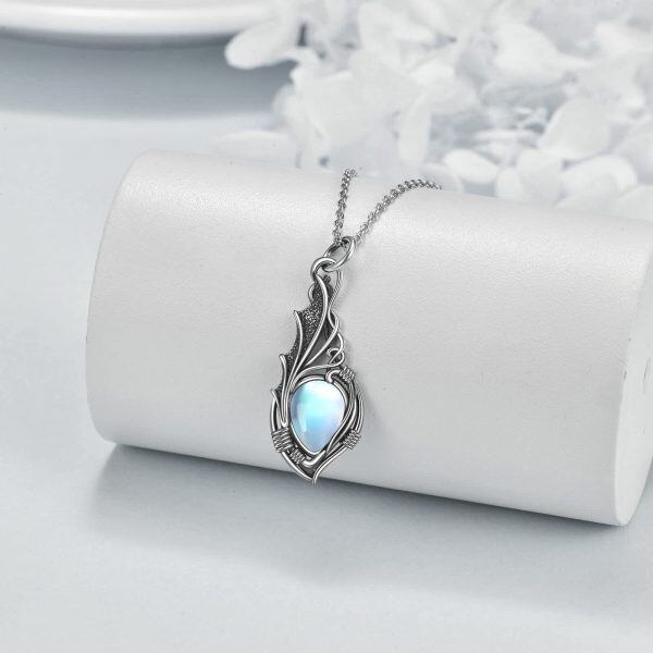 Sterling Silver Dragon Wing Moonstone Pendant Necklace-3