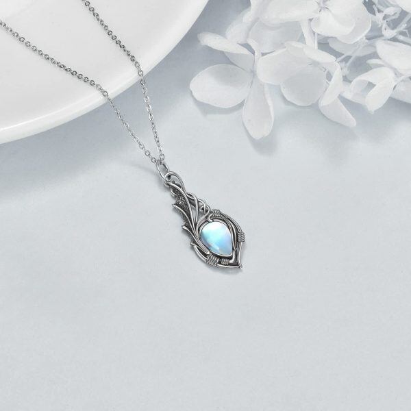 Sterling Silver Dragon Wing Moonstone Pendant Necklace-4