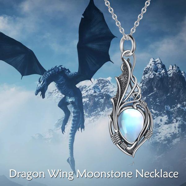 Sterling Silver Dragon Wing Moonstone Pendant Necklace-5