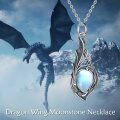 wholesale 925 Sterling Silver Rainbow Moonstone Dragon Wing Necklace for Women Girls-0-5