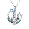 wholesale 925 Sterling Silver Cactus & Crescent Moon Pendant w/ Blue Simulated Moonstone for Women's Necklaces Gifts-0-0
