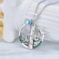 wholesale 925 Sterling Silver Cactus & Crescent Moon Pendant w/ Blue Simulated Moonstone for Women's Necklaces Gifts-0-3