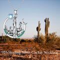 wholesale 925 Sterling Silver Cactus & Crescent Moon Pendant w/ Blue Simulated Moonstone for Women's Necklaces Gifts-0-5