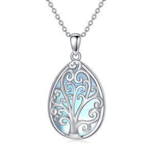 Sterling Silver Tree of Life Moonstone Pendant Necklace-0