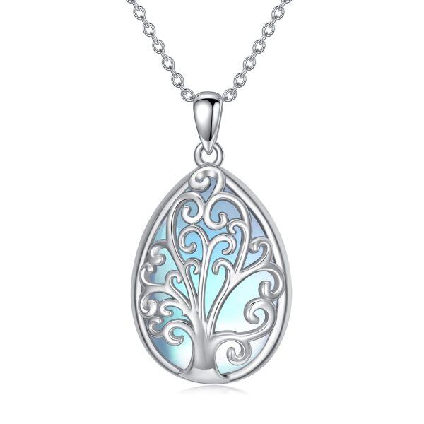 Sterling Silver Tree of Life Moonstone Pendant Necklace-0