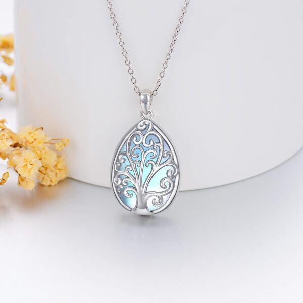 Sterling Silver Tree of Life Moonstone Pendant Necklace-4