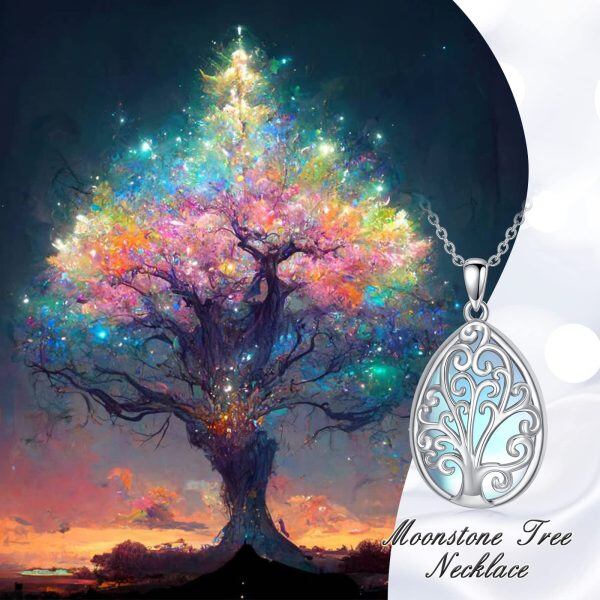 Sterling Silver Tree of Life Moonstone Pendant Necklace-5