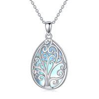 wholesale 925 Sterling Silver Blue Moonstone Teardrop Tree of Life Pendant Necklace for Women and Girls- Rhodium Plated