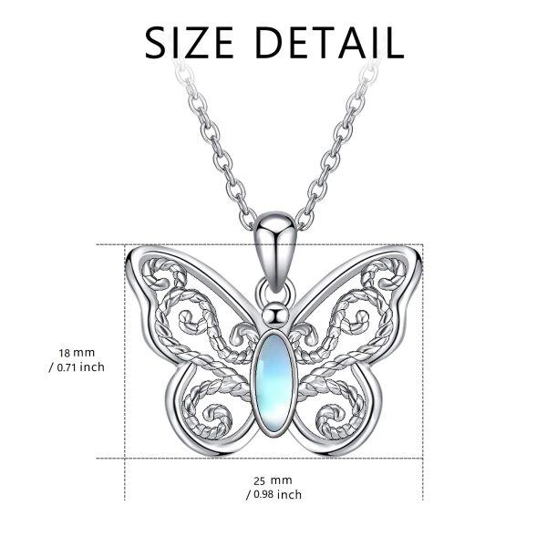 Sterling Silver Filigree Butterfly Moonstone Pendant Necklace-1