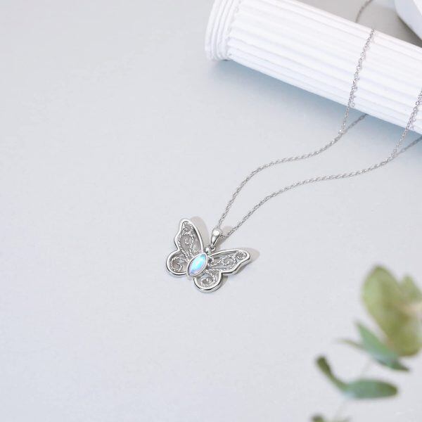 Sterling Silver Filigree Butterfly Moonstone Pendant Necklace-4