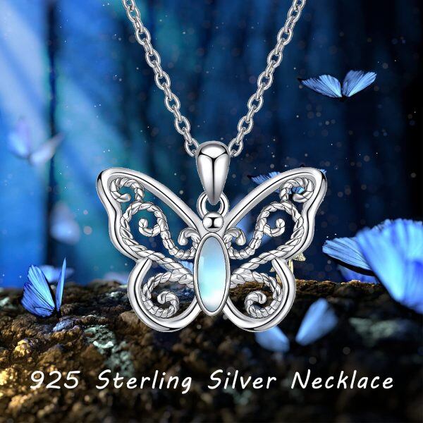 Sterling Silver Filigree Butterfly Moonstone Pendant Necklace-5