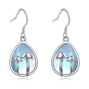 Sterling Silver Mushroom Moonstone Dangle Earrings-0