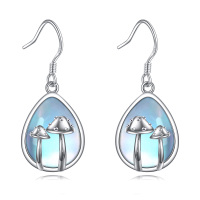 wholesale 925 Sterling Silver Blue Opal Simulated Mushroom Moon Magic Drop Earrings for Women Gifts Jewelry- Rhodium Plated