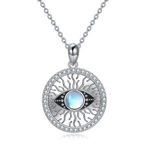 Sterling Silver Evil Eye Moonstone Pendant Necklace-0