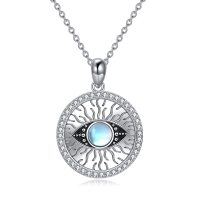 wholesale 925 Sterling Silver Moonstone Evil Eye Pendant Necklace - Blue Stone Charm Jewelry for Women- Rhodium Plated