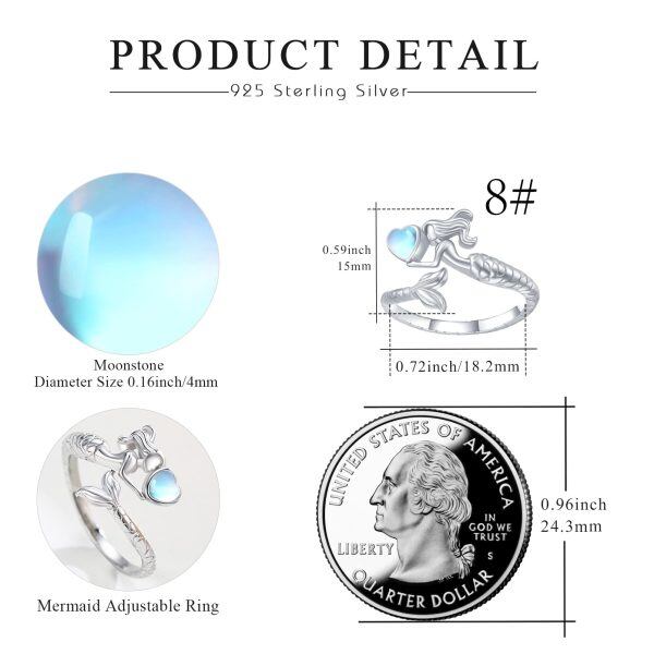 Sterling Silver Moonstone Mermaid Adjustable Open Ring-1