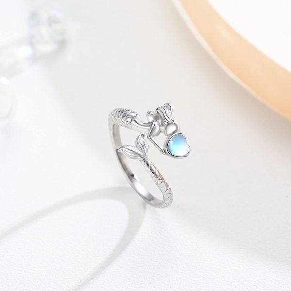 Sterling Silver Moonstone Mermaid Adjustable Open Ring-4