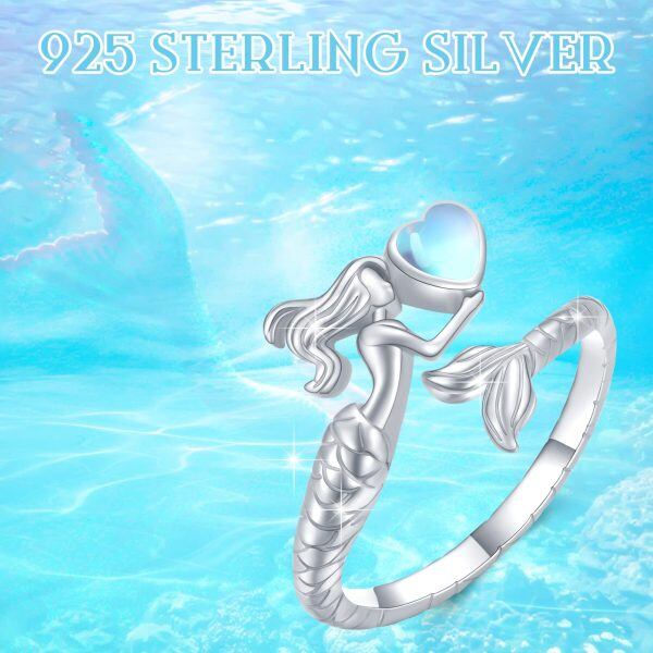 Sterling Silver Moonstone Mermaid Adjustable Open Ring-5