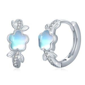 Sterling Silver Moonstone Blumen Hoop Earrings-0