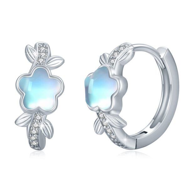 Sterling Silver Moonstone Blumen Hoop Earrings-0