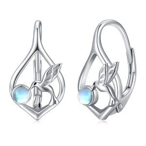 Sterling Silver Hummingbird Moonstone Huggie Earrings-0