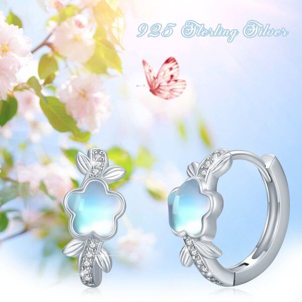 Sterling Silver Moonstone Blumen Hoop Earrings-4