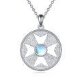 wholesale 925 Sterling Silver Moonstone Round Cross Pendant Necklace with 18+2 Chain-0-0