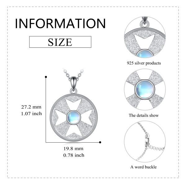 Sterling Silver Round Cross Pendant Necklace with Moonstone-1