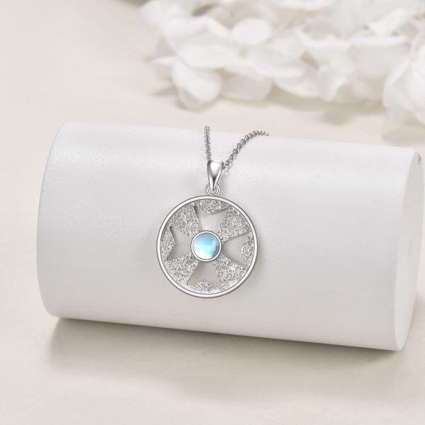 Sterling Silver Round Cross Pendant Necklace with Moonstone-3