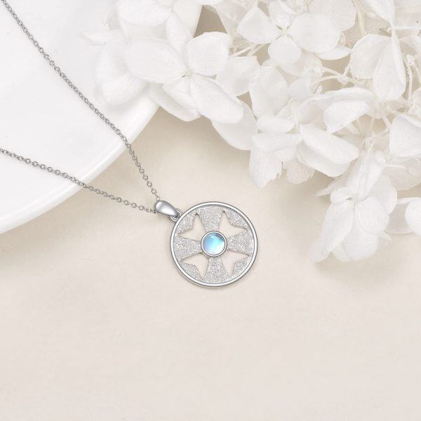 Sterling Silver Round Cross Pendant Necklace with Moonstone-4