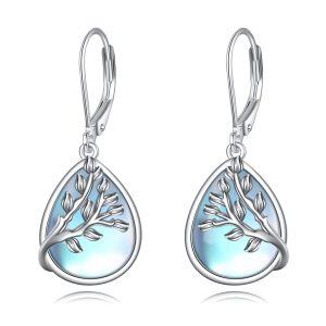 Sterling Silver Tree of Life Moonstone Dangle Earrings-0