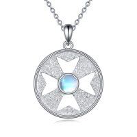 wholesale 925 Sterling Silver Moonstone Round Cross Pendant Necklace with 18+2 Chain- Rhodium Plated
