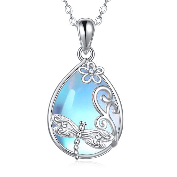 Sterling Silver Hollow Butterfly Moonstone Pendant Necklace-0