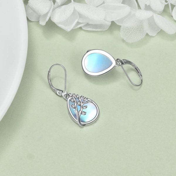 Sterling Silver Tree of Life Moonstone Dangle Earrings-4