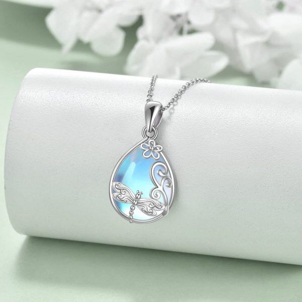 Sterling Silver Hollow Butterfly Moonstone Pendant Necklace-3