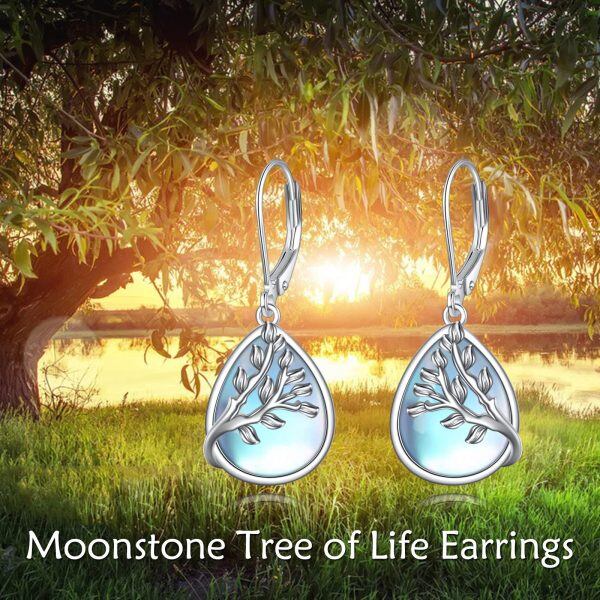 Sterling Silver Tree of Life Moonstone Dangle Earrings-5