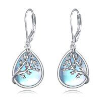 wholesale 925 Sterling Silver Teardrop Blue Mother of Pearl Tree Branch Earrings for Women Girls- Rhodium Plated